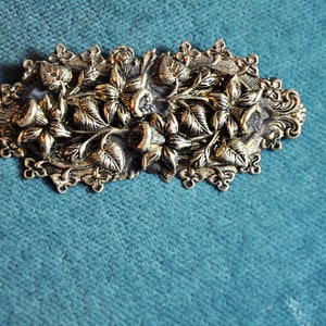 Antique Brooch Large Repousse Floral Botanical Art Nouveau Gold Gilt Ornate Circa 1920 Sash Brooch