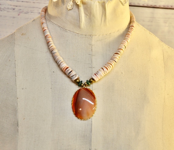 Navajo Large Authentic Carnelian Cabochon Pendant… - image 1