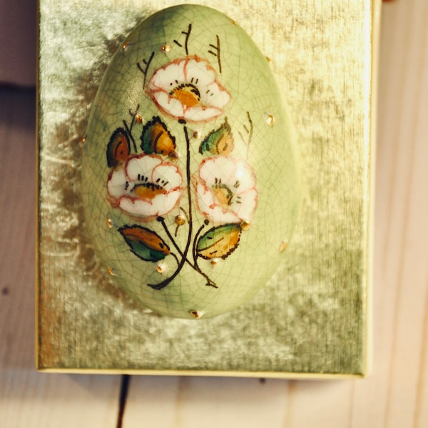 Vintage Egg Venetian Porcelain Hand Painted Veneto Flair Original Box Egg Collector Home or Office Decor Gift for Mom Collector Gift