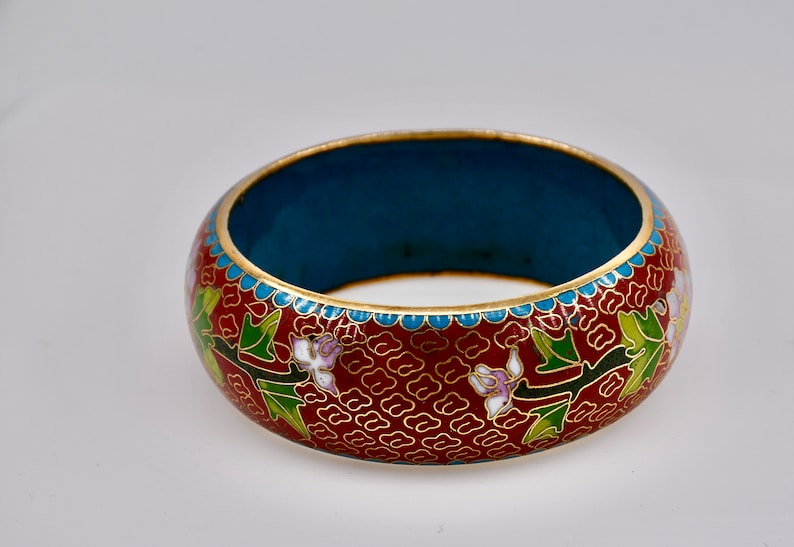 Vintage Artisan Handmade Chinese Cloisonné Bracelet Vibrant Colors Even Enamel Work Finest Craftsmanship Circa 1950's Gift for Mother or Her image 6