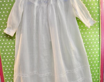 Heirloom Infant Christening Gown Long White Batiste Sheer Infant Dress Exquisite Expert Hand Work Lace Inserts Handmade Rare Antique