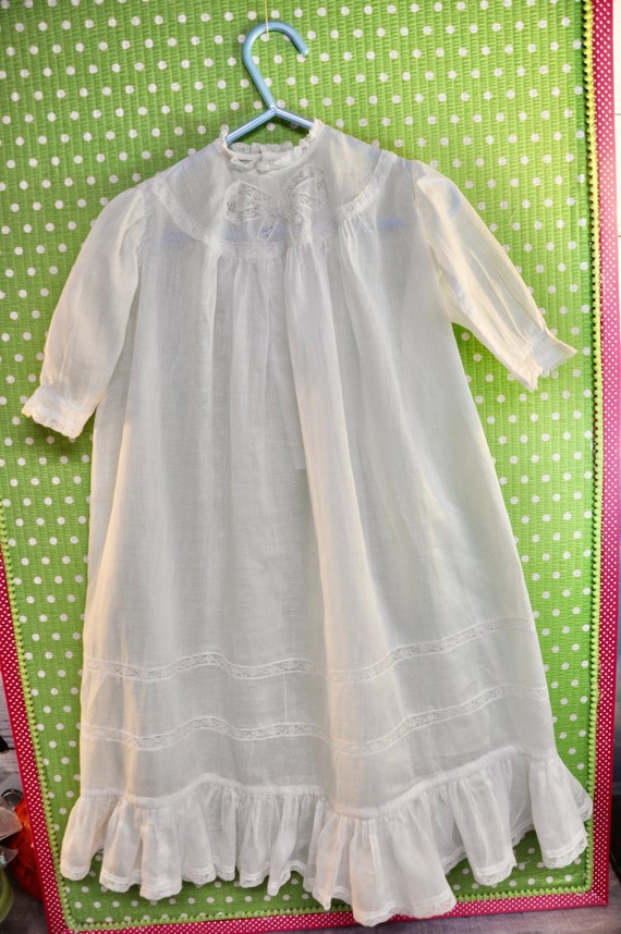 Heirloom Infant Christening Gown Long White Batis… - image 1