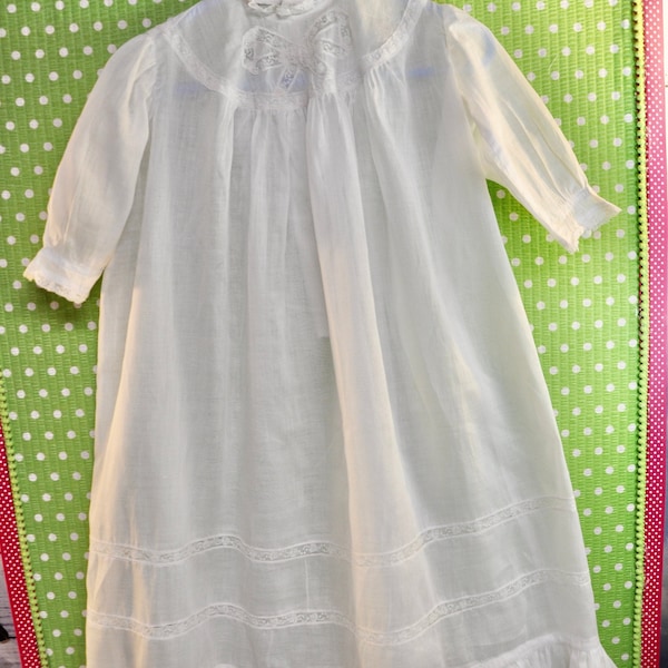 Heirloom Infant Christening Gown Long White Batiste Sheer Infant Dress Exquisite Expert Hand Work Lace Inserts Handmade Rare Antique