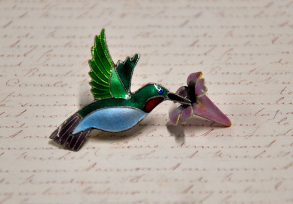 Zarah Hummingbird Flower Brooch Enamel over 925 S… - image 4