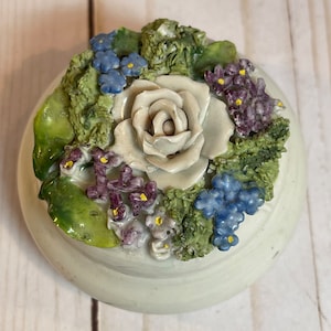 Elfinware Porcelain Trinket Box: Vintage Floral Vanity Jar, Marked Germany