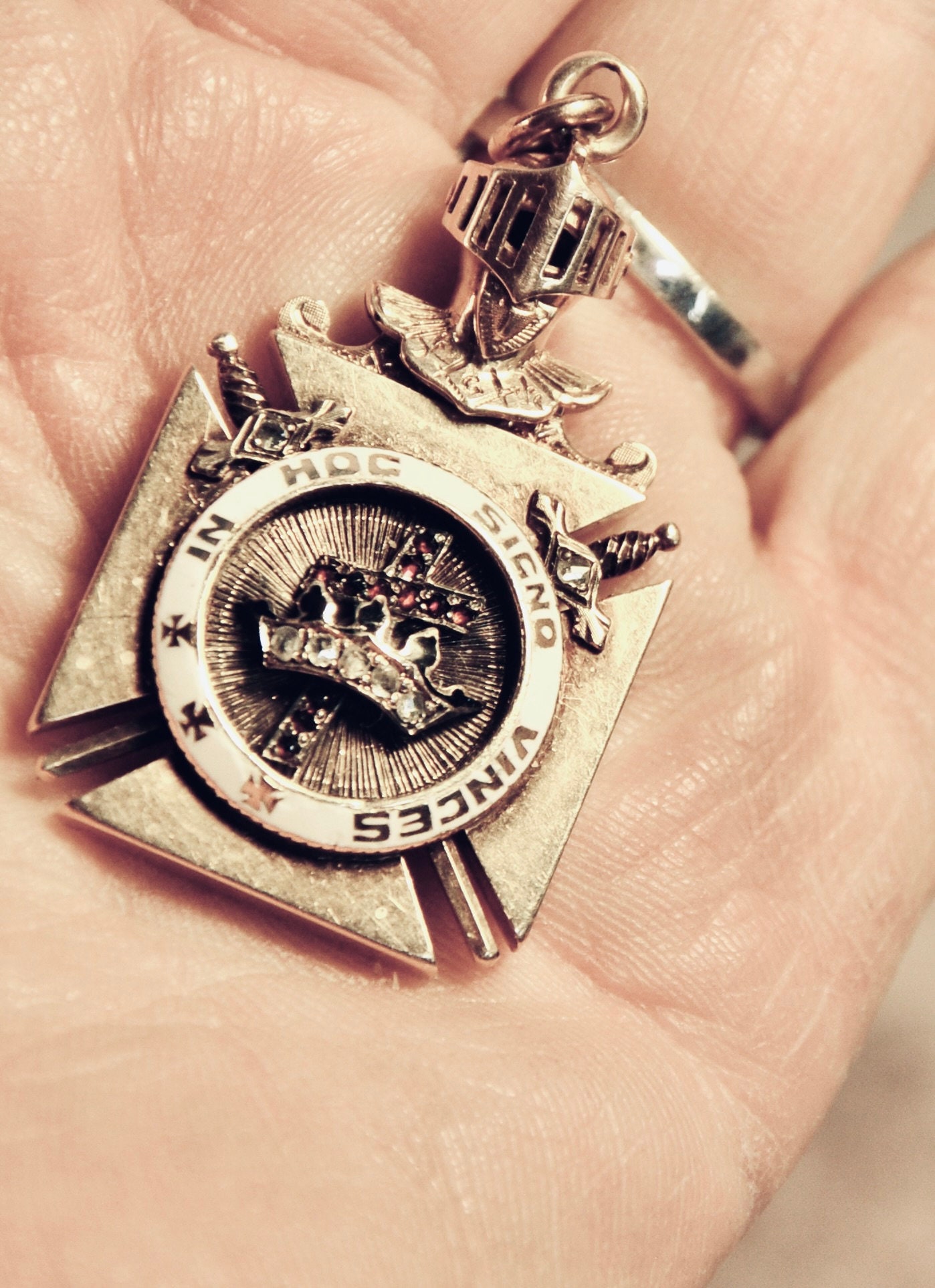 Antique Knights Templar 12K Gold Jeweled Fob Pendant Diamonds 11