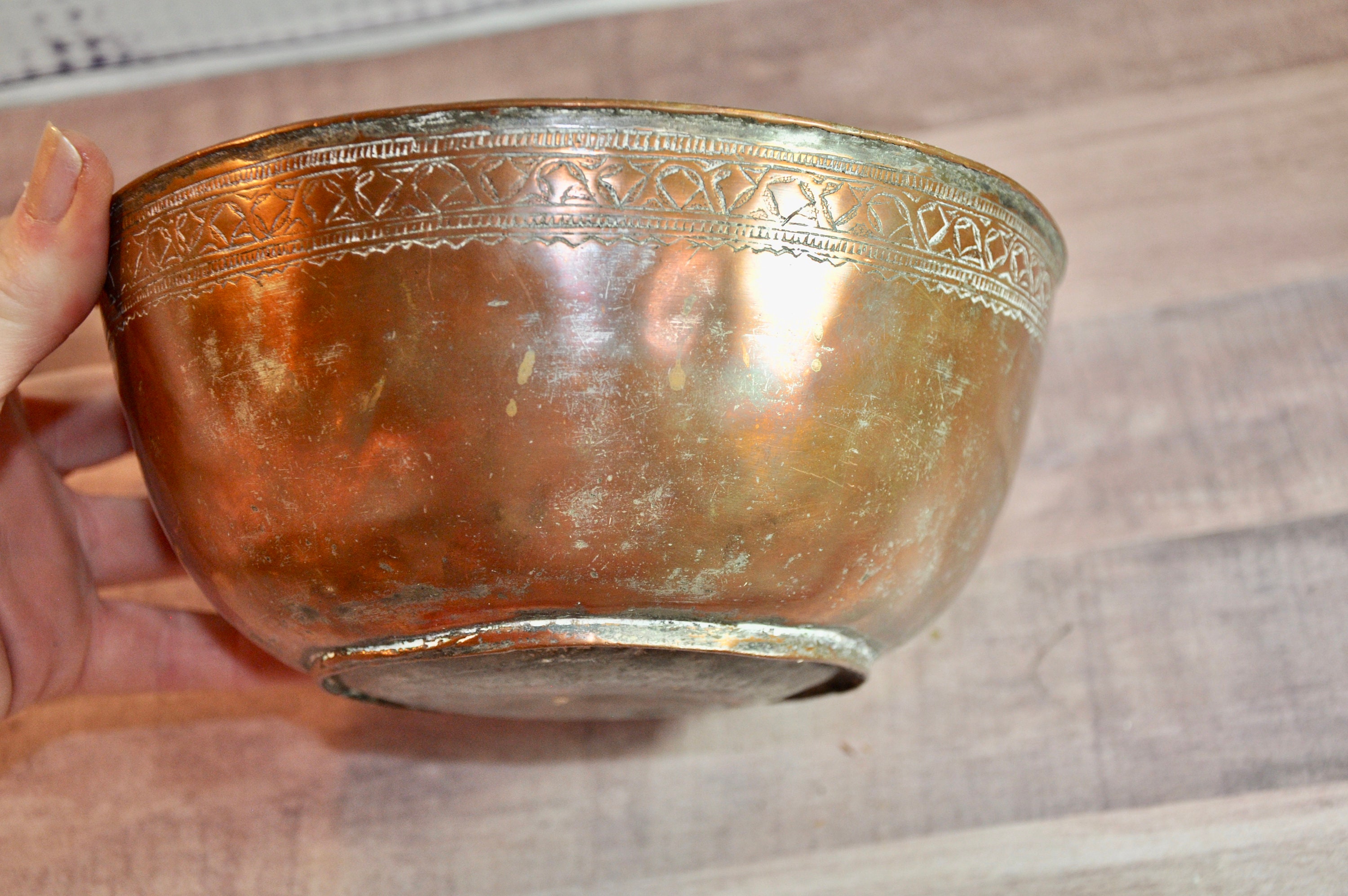 Antique Tinned Copper Bowl: Engraved Egyptian Moroccan Decor - Etsy