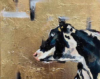 Holstein cow original oil painting on wrapped canvas “A cow before the storm”- Irish Farm Art