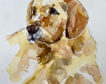 Yellow Labrador original watercolor painting on cotton paper