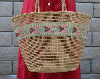 Wicker Tote, Woven Bag, Wicker Bag with String Weaving, Market Bag