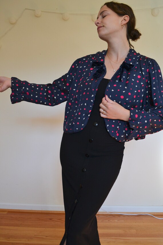 Vintage 30s Polka-Dot Bolero Jacket, Cropped Navy