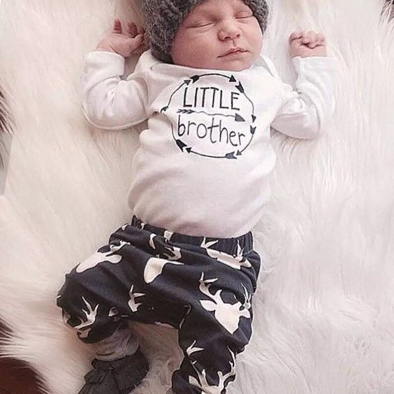 Deer Navy Baby Boys Little Brother 2 piece set christmas Holiday Baby Toddler Kids jogging Set