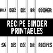 Recipe Binder Printables, Recipe Book, Recipe Dividers, Family Recipe Book, Black and White ...