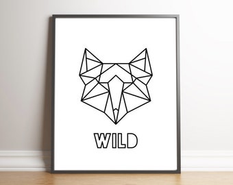 Fox Wall Art, jongenskwekerij, Boy Room Decor, moderne kunst, moderne Fox, bosrijke kamer, bosdieren, Fox kunst aan de muur, geometrische Fox, Fox slaapkamer