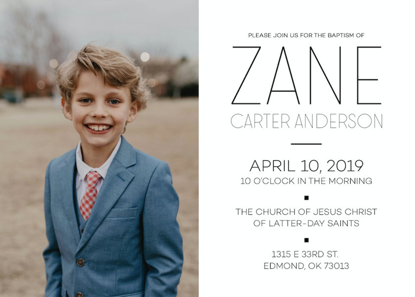 LDS Boy Baptism Announcement, Baptism Announcement, Minimalist ...