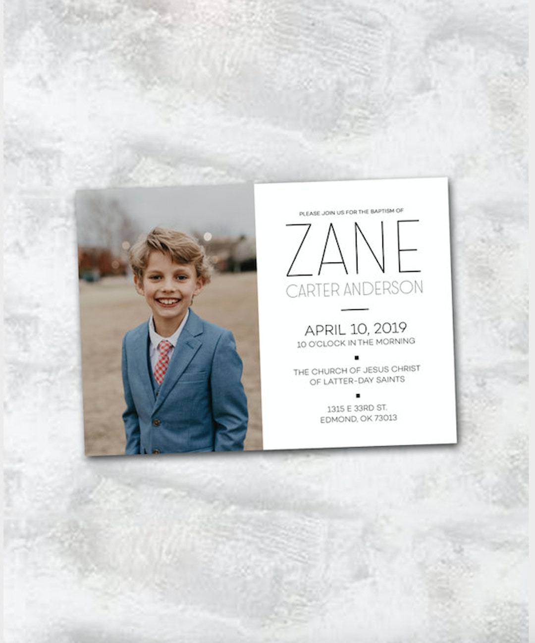 LDS Boy Baptism Announcement, Baptism Announcement, Minimalist ...