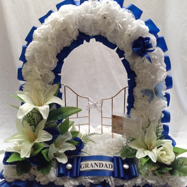 Artificial Silk Funeral Flower Gates of Heaven Tribute Memorial Faux Bespoke Arrangement Tribute Funeral Flowers Silk Wreath Silky Bouquets