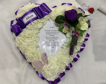 Heart Artificial Silk Funeral Flower Poem Photo Tribute Arrangement Wreath Faux  Mum Nan Gran