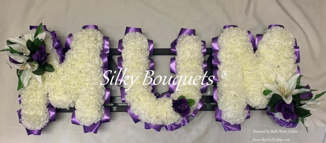 MUM Artificial Silk Funeral Flower Package Name Spray Heart Tribute