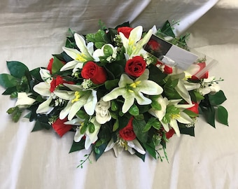 Artificial Silk Funeral Flower Coffin Spray Tribute Baby Casket Topper Wreath Grave  Son Daughter Child