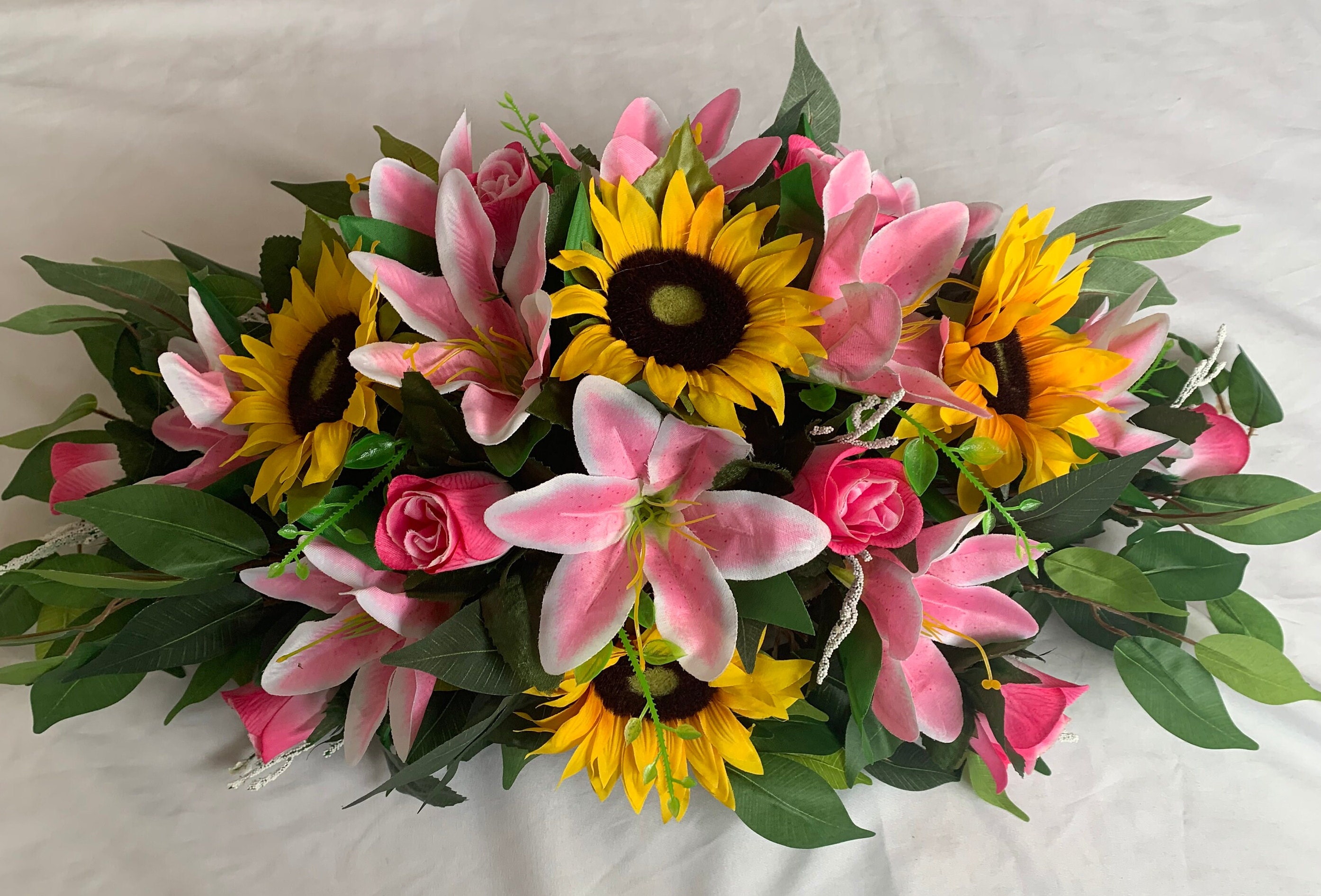 Lilac & Purple Coffin Spray With Roses And Lilies