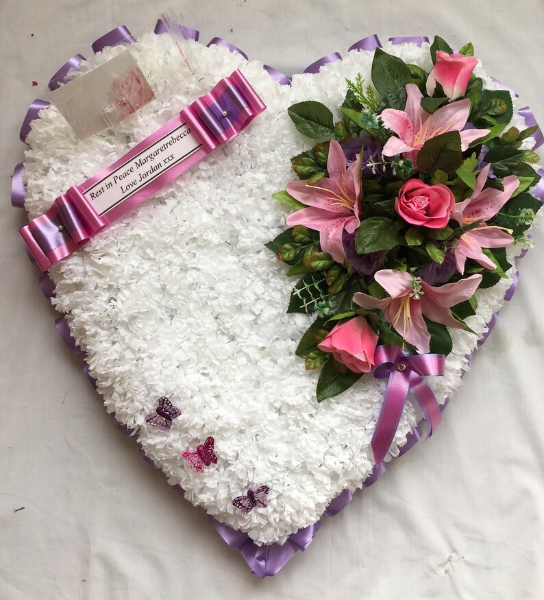 Artificial Silk Funeral Flower Large Heart Tribute Butterfly Etsy