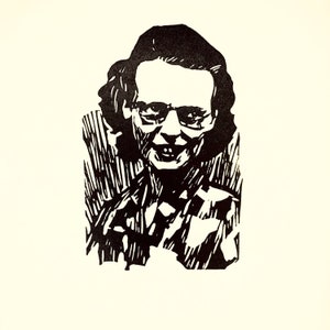 Shirley Jackson – Original handmade linocut limited edition print of writer. Printed, signed and numbered by the artist.