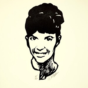 Sylvia Plath – Stampa originale in linoleografia B&W fatta a mano in edizione limitata di una figura letteraria. Stampata, firmata e numerata dall'artista.