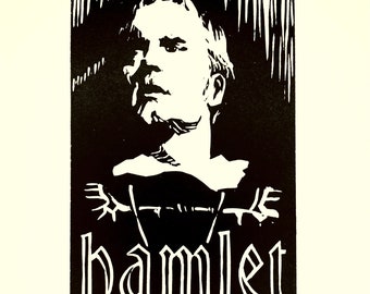 Hamlet / Olivier print. Original linocut print of acclaimed English actor in the role of Hamlet. Printed, signed and numbered by the artist.