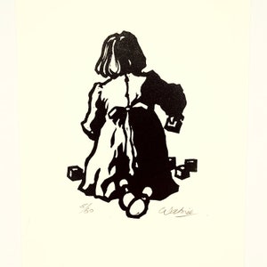 Little Engineer – Original handmade B&W linocut limited edition print. Printed, signed and numbered by the artist.