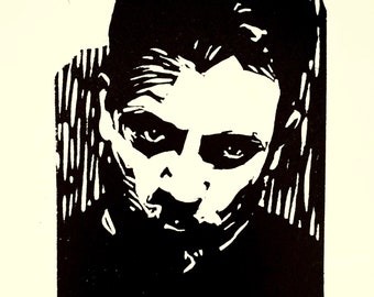 Rainer Maria Rilke – Original handmade B&W linocut limited edition print of literary figure. Printed, signed and numbered by the artist.