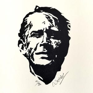 E. E. Cummings – Stampa originale in linoleografia B&W fatta a mano in edizione limitata del famoso poeta americano. Stampata, firmata e numerata dall'artista.