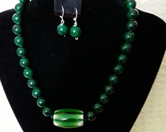 Dark green Jade necklace and earring set