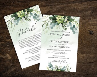 Greenery wedding invitations/Green and gold wedding invitation suite/Printed wedding invitations/Floral wedding invitation suite