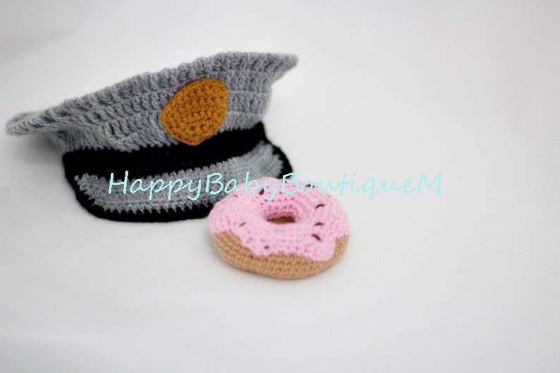 Photo prop Baby police outfit Military uniform crochet baby police uniform donut Policeman hat and diaper cover with handcuffs