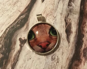 Green Eyed Kitty Cat Glass Pendant