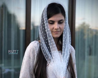 Elegant dotted  Scarf  Church  head covering Orthodox Head wrap Catholic veil Church or Chapel veil mantilla scarf