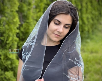 RUTTSHOP Church Scarf head covering Embroidered Orthodox veil Catholic veil Church or Chapel veil mantilla scarf Women head wrap MORE COLORS