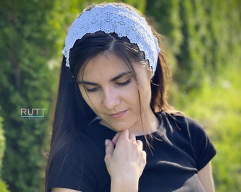 Corbata de encaje blanco Diadema que cubre velos ortodoxos Velo católico Envoltura para la cabeza de la iglesia para mujeres y niñas Regalo del día de la madre