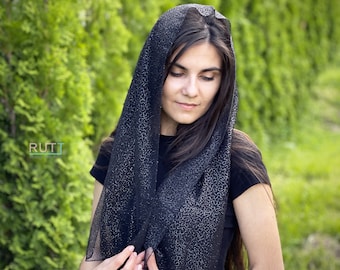 Christian Glitter Scarf Church  head covering Orthodox head wrap Catholic veil Church or Chapel veil mantilla scarf