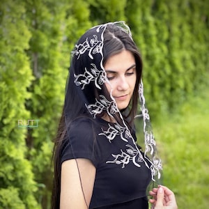 RUTTSHOP Church Scarf head covering Embroidered Orthodox veil Catholic veil Church or Chapel veil mantilla scarf Women head wrap MORE COLORS