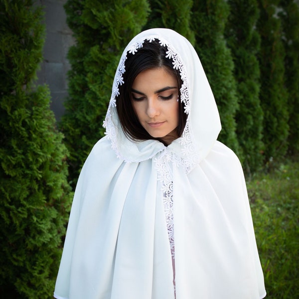 Off white Church hoody mantilla head covering shawl Catholic veil Church or Chapel veil mantilla for veiled women