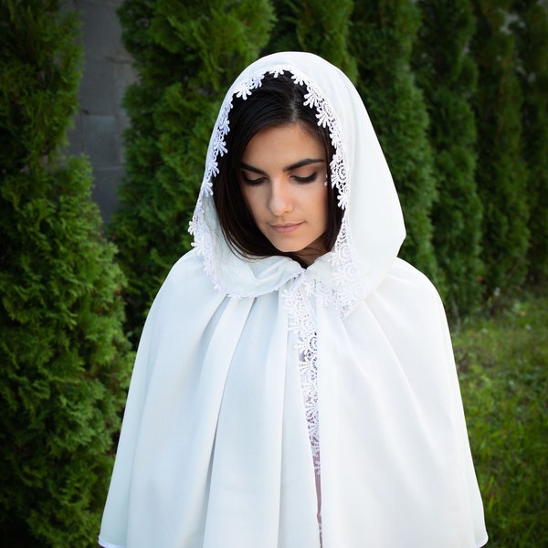 Mantilla con capucha de iglesia color blanco roto, chal para cubrir la cabeza, velo católico, mantilla de velo de iglesia o capilla para mujeres con velo