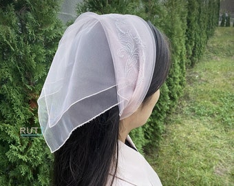 Church square kerchief with embroidered corner Head covering Orthodox veil Catholic veil Church or Chapel veil mantilla scarf