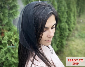 Black triangle Kerchief Tulle Simple Head wrap  Latin Mass Head Covering RUTTSHOP  Church Veil any color
