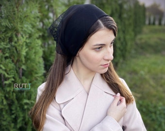 Church square kerchief with embroidered corner Head covering Orthodox veil Catholic veil Church or Chapel veil mantilla scarf