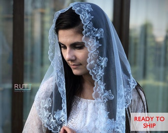 Kirche bestickt Mantilla Frauen Kopf bedeckend orthodoxe Wickelfolie katholische Schleier Kirche oder Kapelle Schleier Mantilla RUTTSHOP Schal