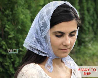 Hemelsblauwe christelijke hoofddoek sjaal hoofd kerk sjaal hoofdbedekking orthodoxe sluiers katholieke sluier kerk of kapel sluier mantilla sjaal