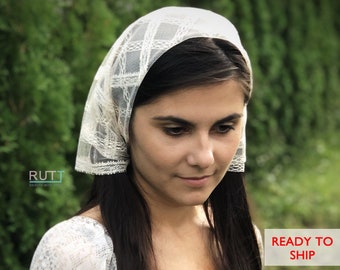 Fascia per capelli in pizzo color crema, fazzoletto multi-stile, copricapo latino, velo da chiesa, sciarpa veilntilla