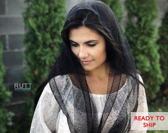 Black Infinity head covering Catholic veil Church or Chapel veil mantilla scarf